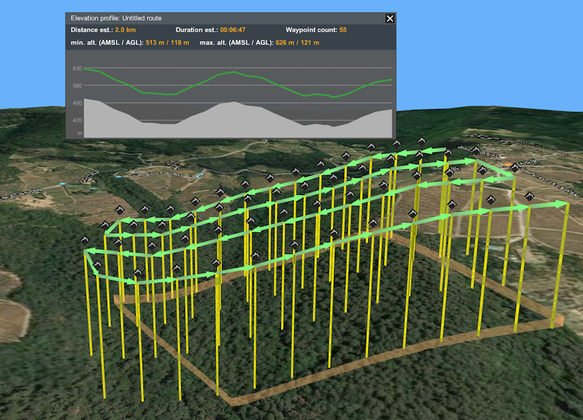 Figura 11 Perfil de elevación (AGL) y waypoints adicionales